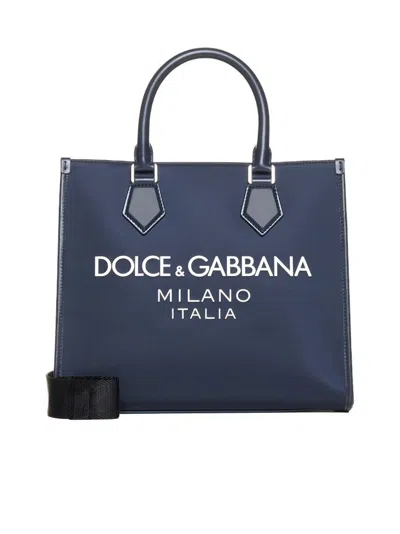 Dolce & Gabbana Logo Printed Top Handle Tote Bag In Navy