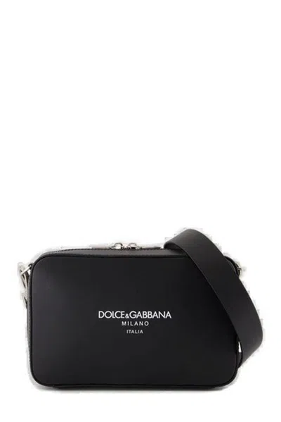 Dolce & Gabbana Logo Printed Zipped Messenger Bag In Black