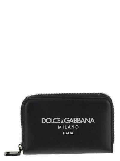 Dolce & Gabbana Logo Printed Zipped Wallet In Black