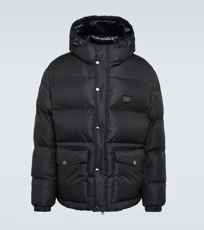 Dolce & Gabbana Logo Puffer Jacket In Schwarz