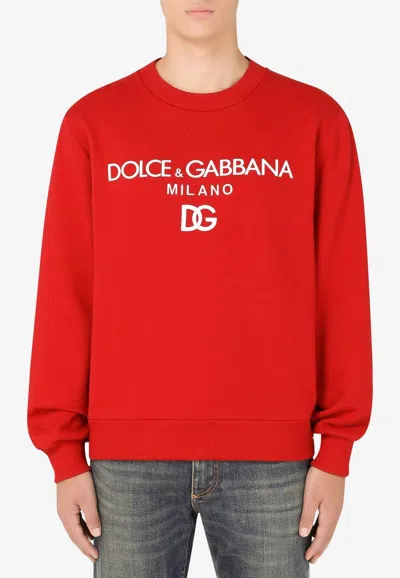 Dolce & Gabbana Jersey Sweatshirt With Dg Embroidery And Patch In Red