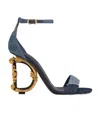 Dolce & Gabbana Patchwork Denim Sandals With Baroque Dg Heel In Black