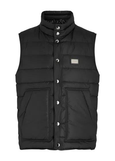 Dolce & Gabbana Logo Quilted Shell Gilet In Black