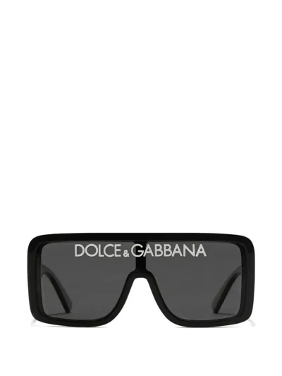 Dolce & Gabbana Logo Rectangle Sunglasses In Black