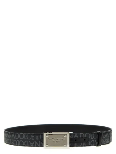 Dolce & Gabbana Logo Jacquard Coated Canvas Belt In Black