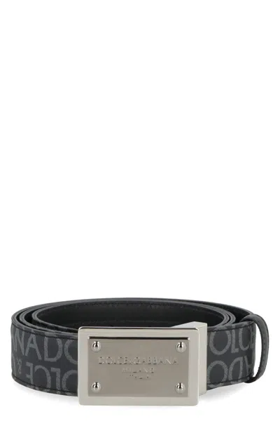 Dolce & Gabbana Logo Jacquard Coated Canvas Belt In Black
