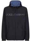 Dolce & Gabbana Reversible Jacket With Hood And Logo In Navy