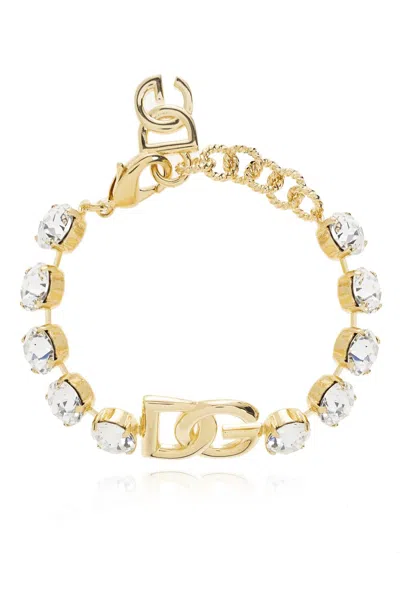 Dolce & Gabbana Logo Rhinestone Bracelet In Golden