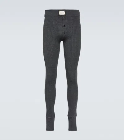 Dolce & Gabbana Logo Ribbed-knit Wool-blend Leggings In Grey