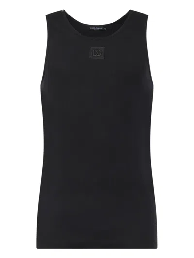 Dolce & Gabbana Logo Ribbed Tank Top In Black