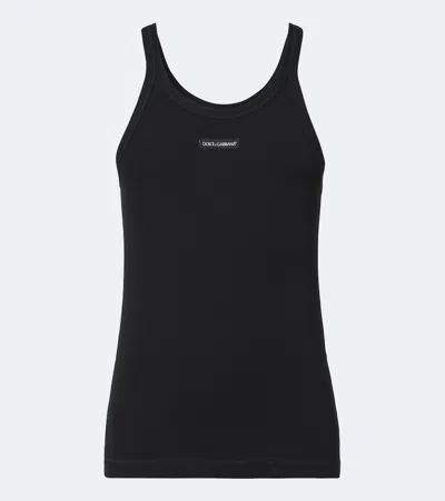 Dolce & Gabbana Logo Ribbed-knit Cotton Tank Top In Black