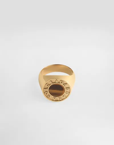 Dolce & Gabbana Logo Ring With Stone In Gold