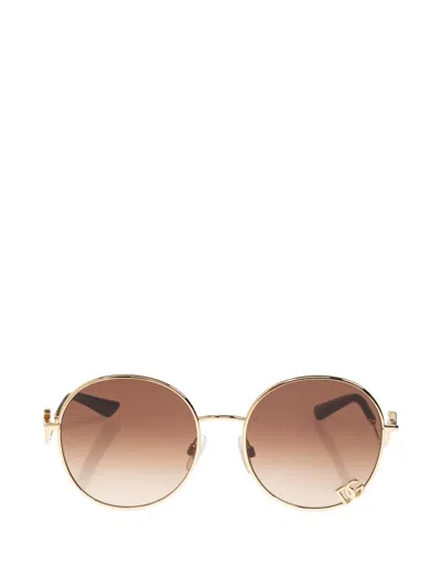 Dolce & Gabbana Logo Round-frame Sunglasses In Gold
