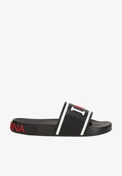 Dolce & Gabbana Logo Rubber Slides In Black