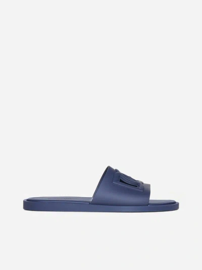 Dolce & Gabbana Dg Rubber Slides In Midnight Blue