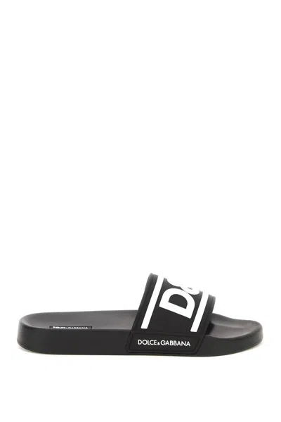 Dolce & Gabbana Logo Rubber Slides In Nero