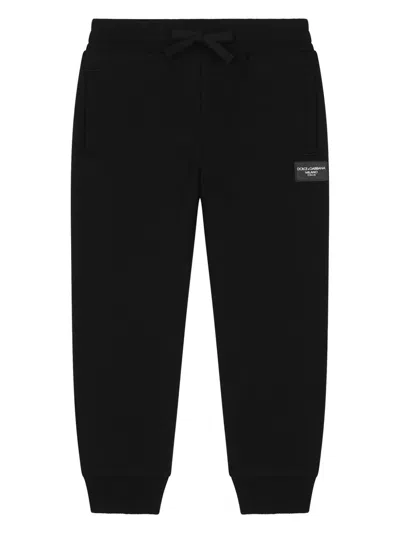 Dolce & Gabbana Kids' Logo-rubberised Jersey Track Pants In Black