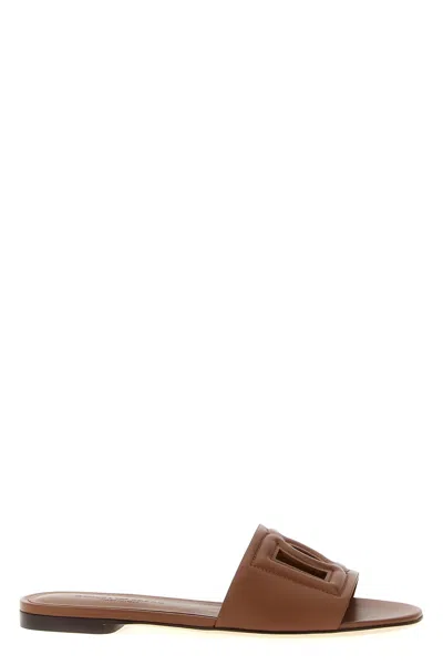 Dolce & Gabbana Logo Sandals In Brown