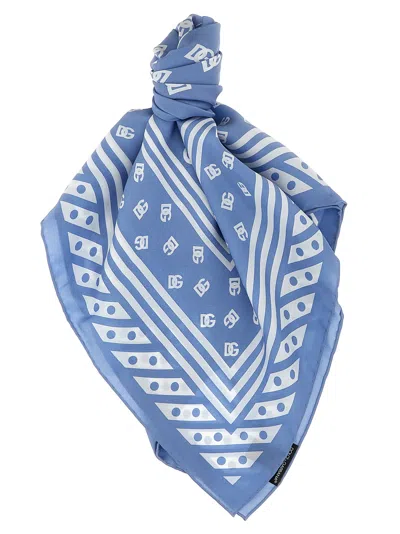 Dolce & Gabbana Light Blue Logo Scarf In 浅蓝色