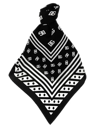 Dolce & Gabbana Brand Emblem Square Scarf With Striped Border In Multicolor