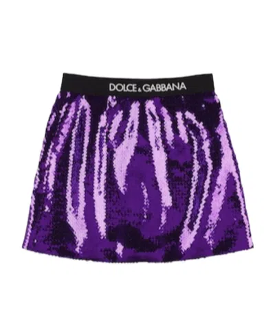 Dolce & Gabbana Logo Sequined Mini Skirt In Purple