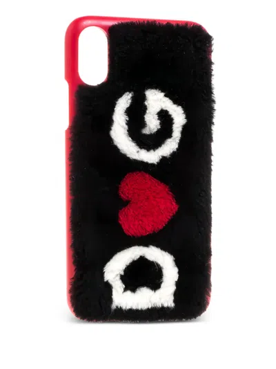 Pre-owned Dolce & Gabbana Logo Shearling Iphone X Cover In Black