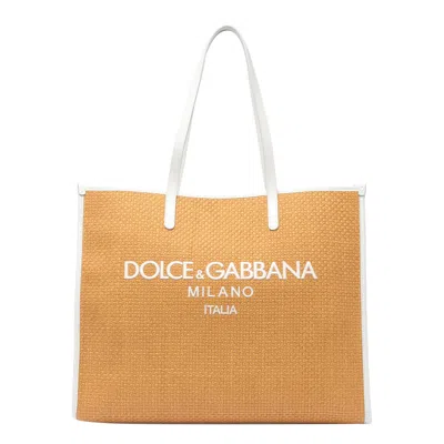 Dolce & Gabbana Logo Shopping Bag In Beige