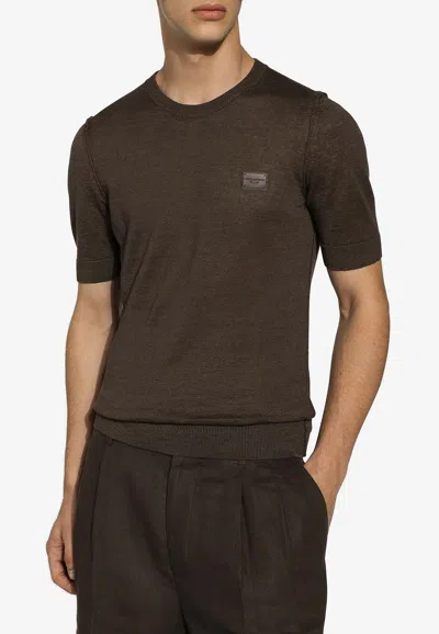Dolce & Gabbana Logo Short-sleeved Knit T-shirt In Gray