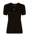 Dolce & Gabbana Black T-shirt With Logo Decorated With Crystals On The Front In Cotton Woman In Black