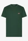 Dolce & Gabbana T-shirt Cotone Con Placca Logata In Green