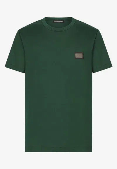 Dolce & Gabbana T-shirt Cotone Con Placca Logata In Multicolor