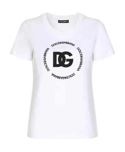 Dolce & Gabbana White T-shirt With Logo Lettering Print In Cotton