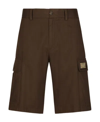 Dolce & Gabbana Logo-plaque Cargo Shorts In Brown