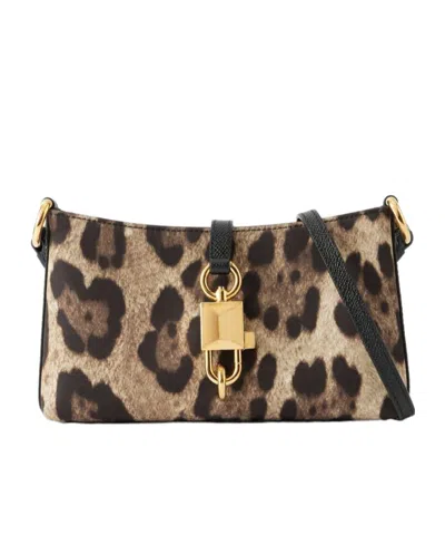 Dolce & Gabbana Lock Leather-trimmed Leopard-print Satin-twill Shoulder Bag In Multi
