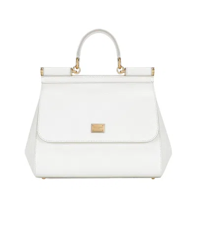 Dolce & Gabbana Medium Sicily Dauphine Leather Bag In Bianco