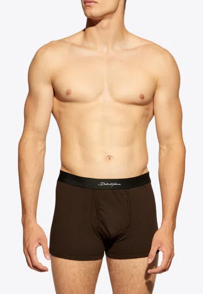 Dolce & Gabbana Logo Signature Stretch Boxers In Brown
