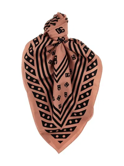 Dolce & Gabbana Logo Silk Scarf In Pink