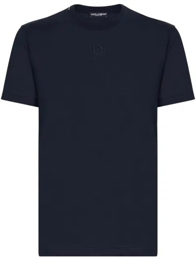 Dolce & Gabbana Logo Silk T-shirt In Blau