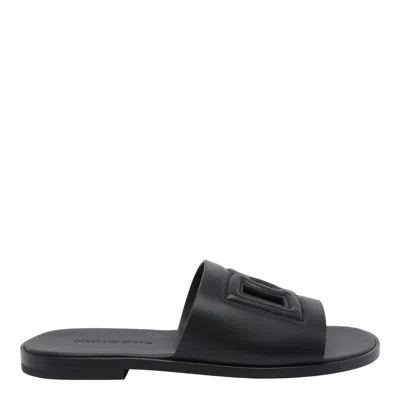 Dolce & Gabbana Logo Slide Sandals In Black