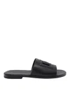 Dolce & Gabbana Black Sandals With Dg Logo Cut-out In Leather Man In Black