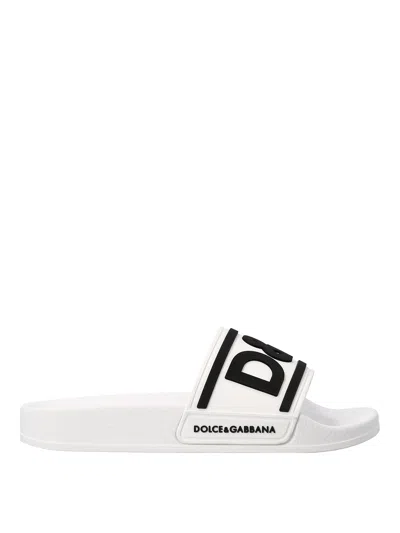 Dolce & Gabbana Kids' Logo Slides In White,black