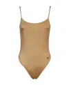 Dolce & Gabbana Logo Sling One-piece Swimsuit In Nude