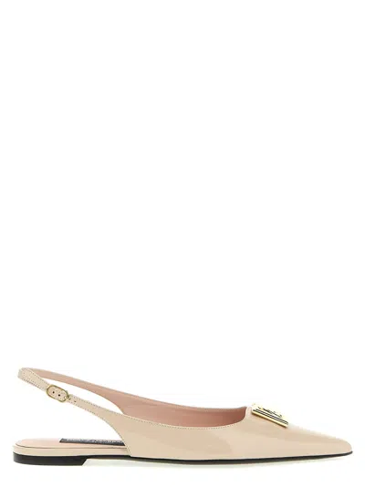 Dolce & Gabbana Lollo Patent Slingback Ballerina Flats In Beige