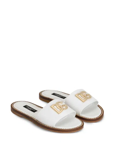 Dolce & Gabbana Kids' Logo Slippers In White