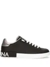 Dolce & Gabbana Portofino Sneakers In Black Leather With Silver Inserts In Black  