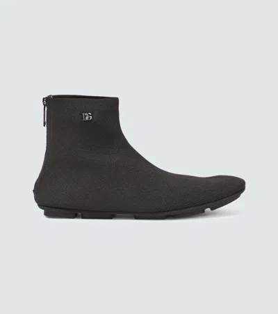 Dolce & Gabbana Logo Sock Boots In Nero