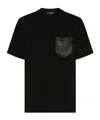 Dolce & Gabbana Cotton T-shirt With Leather Breast Pocket And Logo In Black
