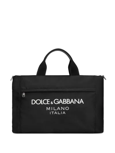 Dolce & Gabbana Black Gym Bag With Contrasting Logo Print In Polyamide Man