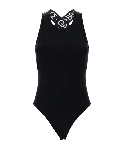 Dolce & Gabbana Logo-straps Swimsuit In Black