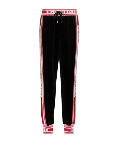 Dolce & Gabbana Logo Striped Sweatpants In Black